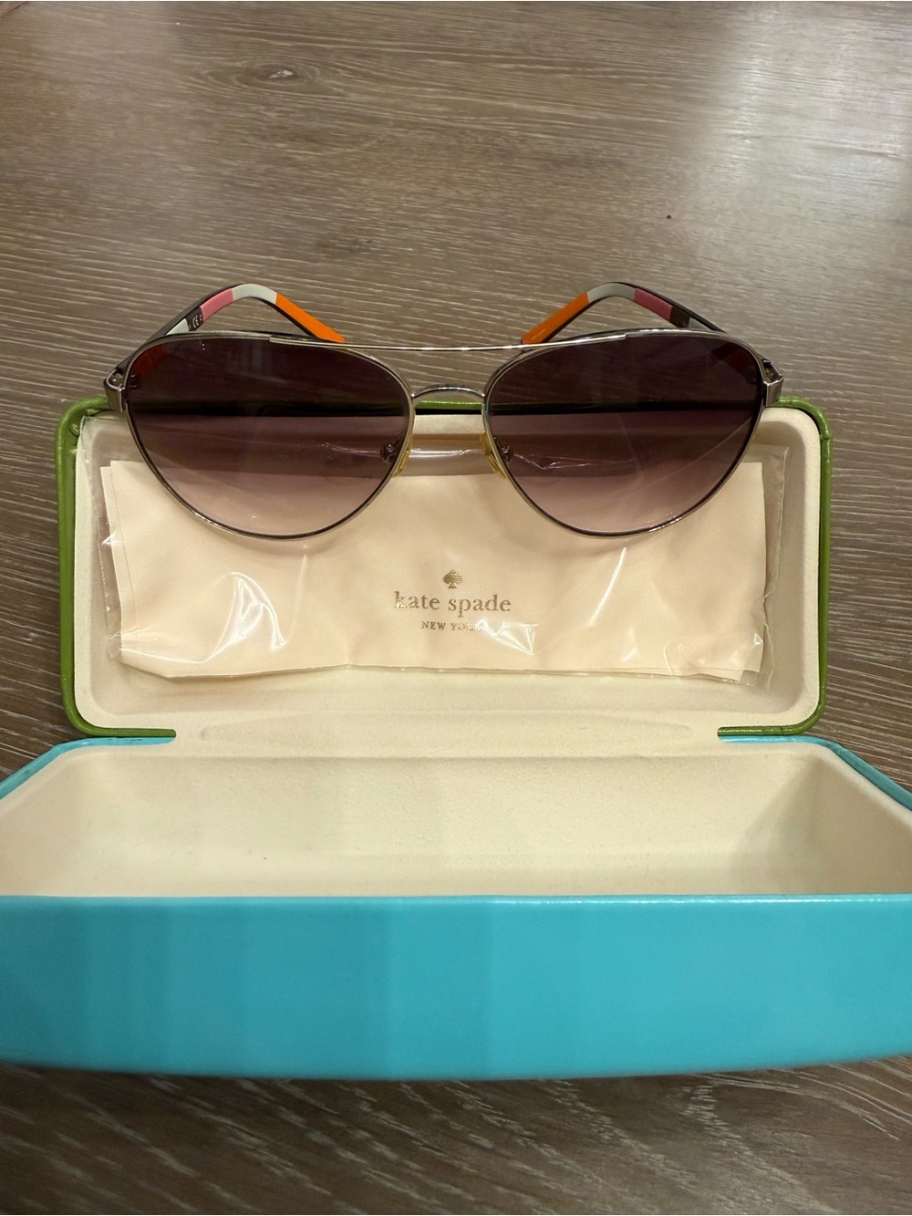 kate spade Brown Gradient Aviator Sunglasses with Color-Block Temples